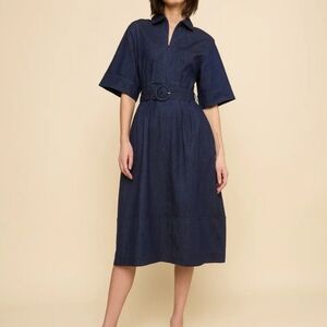 NWT Mixed By Nasrin Rachel Dress Blue Stretch Denim Size Large